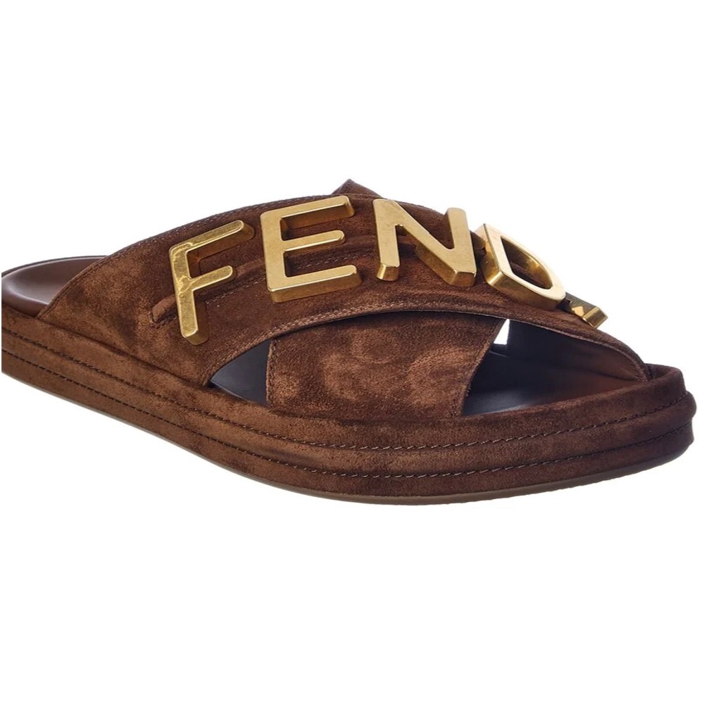 Fendi Fendigraphy Brown Suede Sandals- Size 6.5